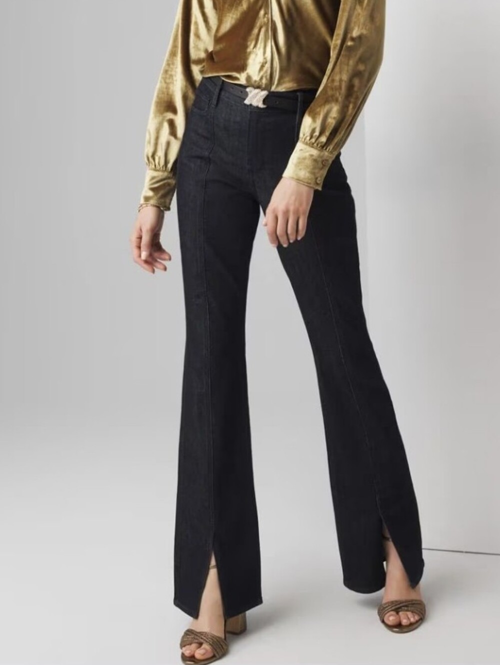 WHBM High-Rise Sculpt Skinny Flare Ankle-Slit Jeans Dark Wash 6